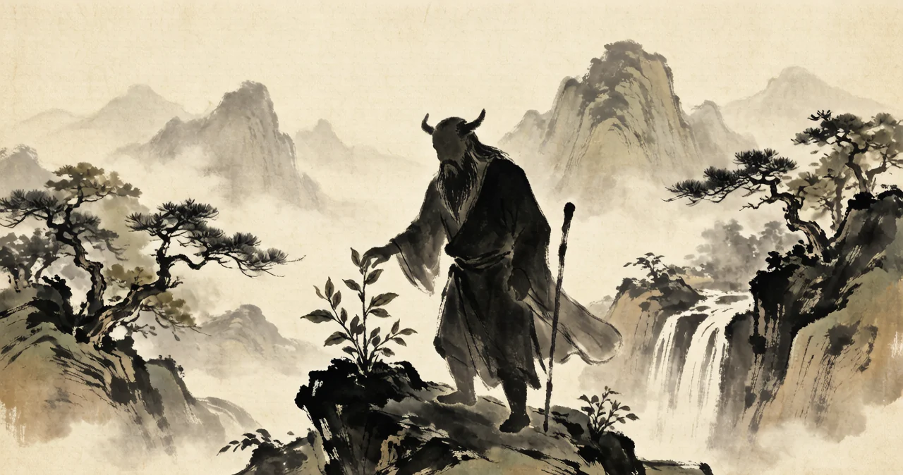 神农尝百草 · AI 意境图，非实拍